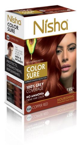 Крем-фарба для волосся безаміачна, 5.64 - мідно-червона 40 мл Nisha Color Sure Hair Color Copper Red - фото 1