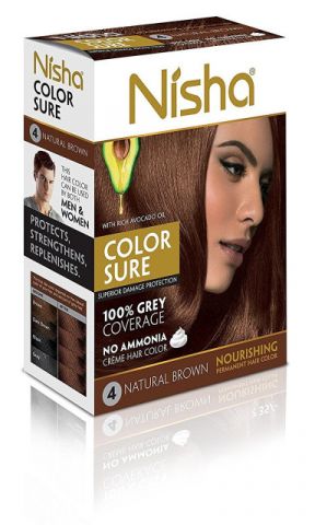 Крем-фарба для волосся безаміачна, 4.0 - коричнева 40 мл Nisha Color Sure Hair Color Natural Brown - фото 1