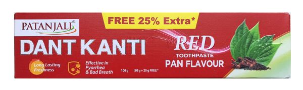 Зубная паста Дант Канти Ред з Бетелем 100 г Patanjali Dant Kanti Red Toothpaste Pan Flavour - фото 1